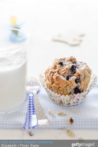 Même préparés avec des myrtilles surgelés, ces muffins sont délicieux avec un verre de lait pour le goûter !