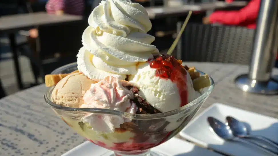 crème chantilly sur une coupe de glace